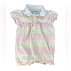 RALPH LAUREN Striped Collared Romper - 9M